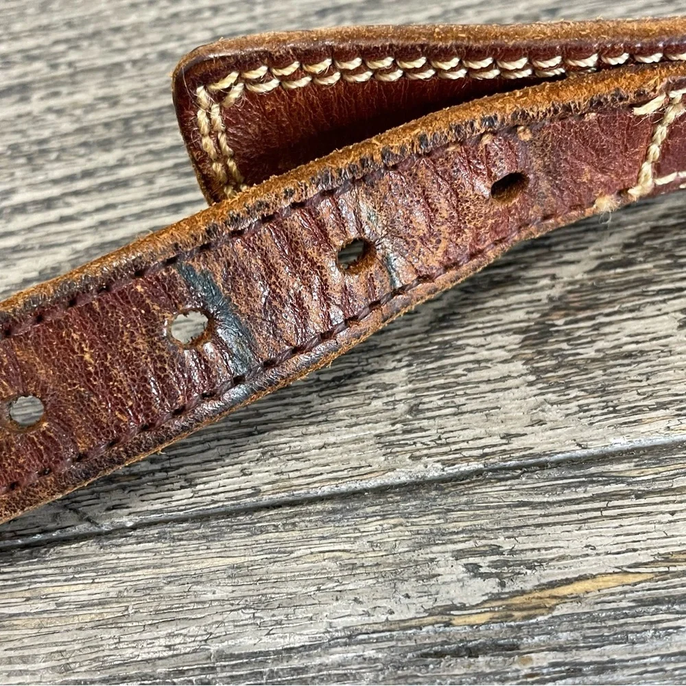 Academy Brown Leather Men's Belt. Italy. Brass like accents. Pre-owned. Lizard